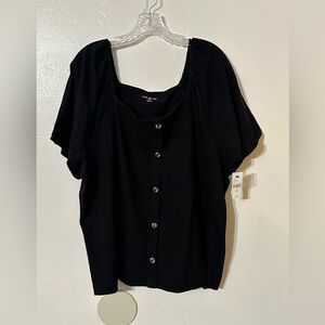 Lane Bryant Square neck button up top Black